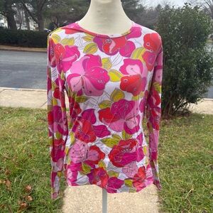 Lands End Pink Hawaiian Floral Long Sleeve Top Women’s Size Small